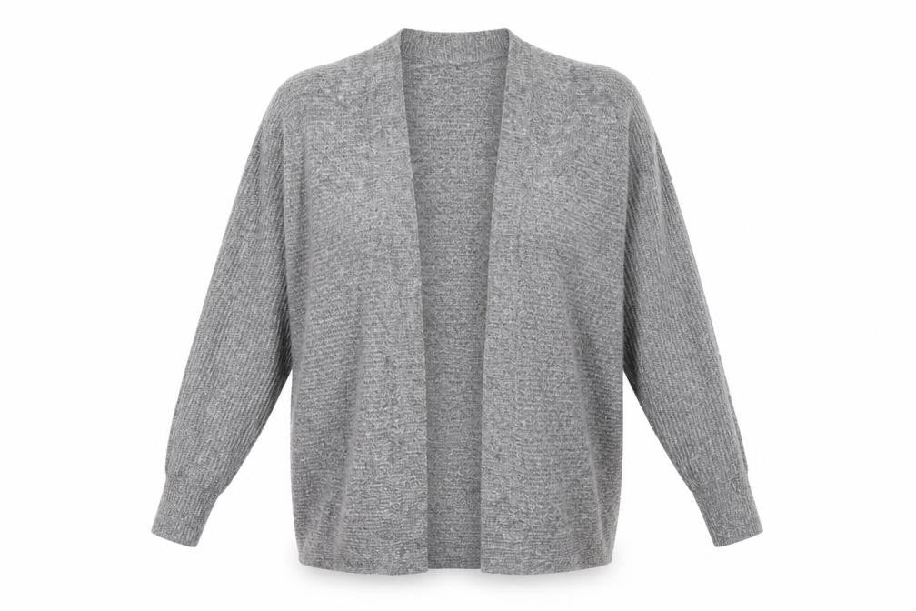 Front view of Pink Rose women’s grey knit cardigan jumper, size S