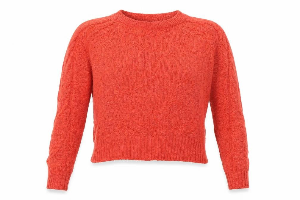 Front view of h&m women’s red knit jumper, size S