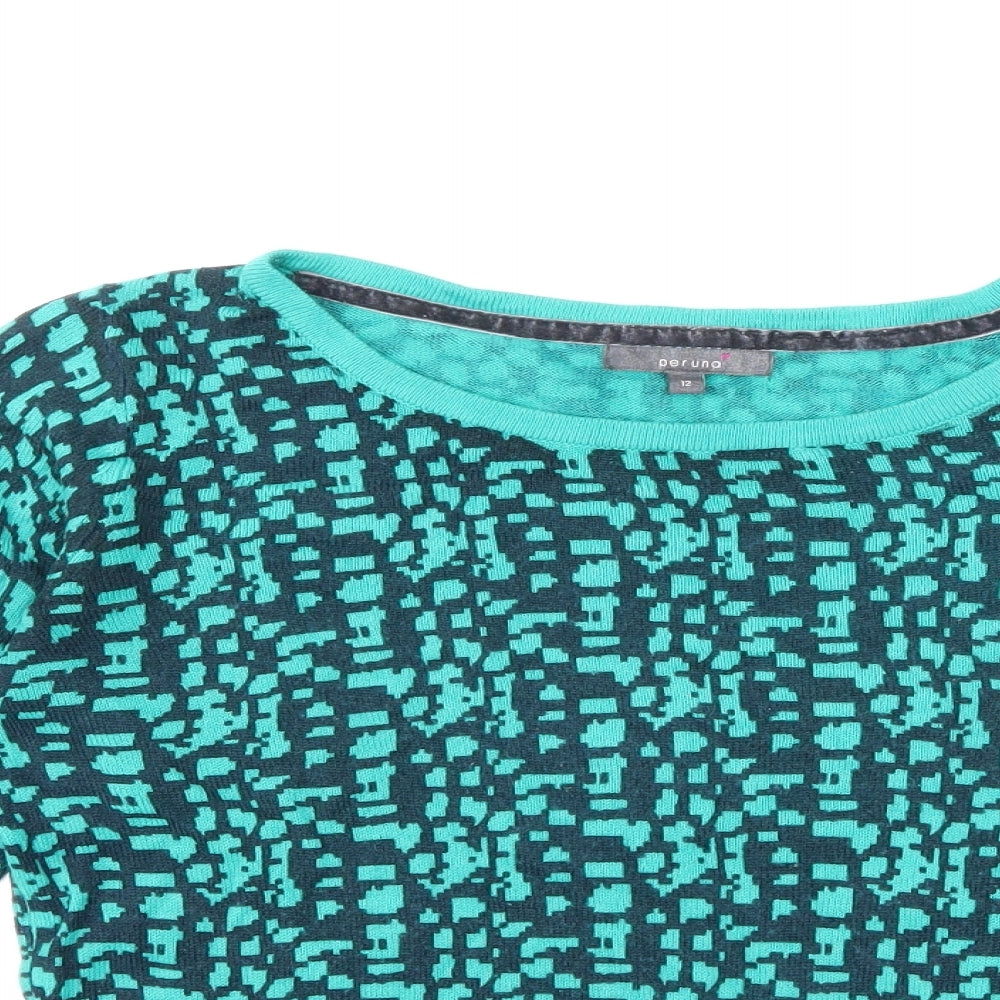 Per Una Womens Green Geometric Knit Pullover Jumper Size 12