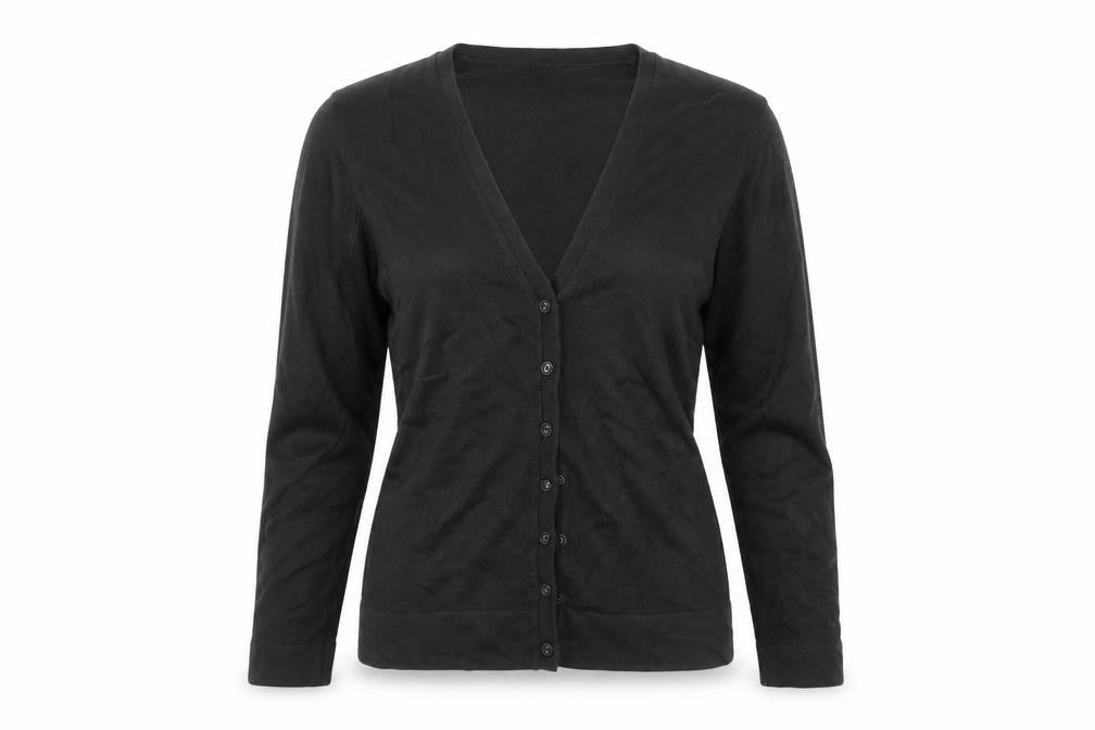 Front view of Marks & Spencer women’s beige knit cardigan jumper, size UK 10