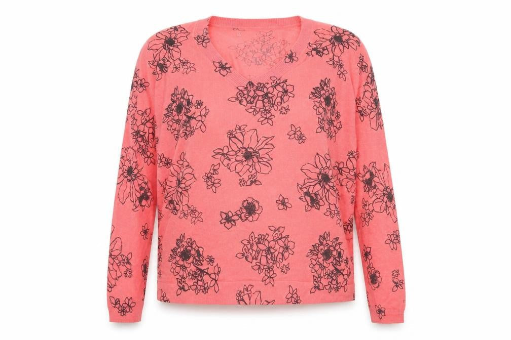 Front view of Marks & Spencer women’s pink floral knit jumper, size L