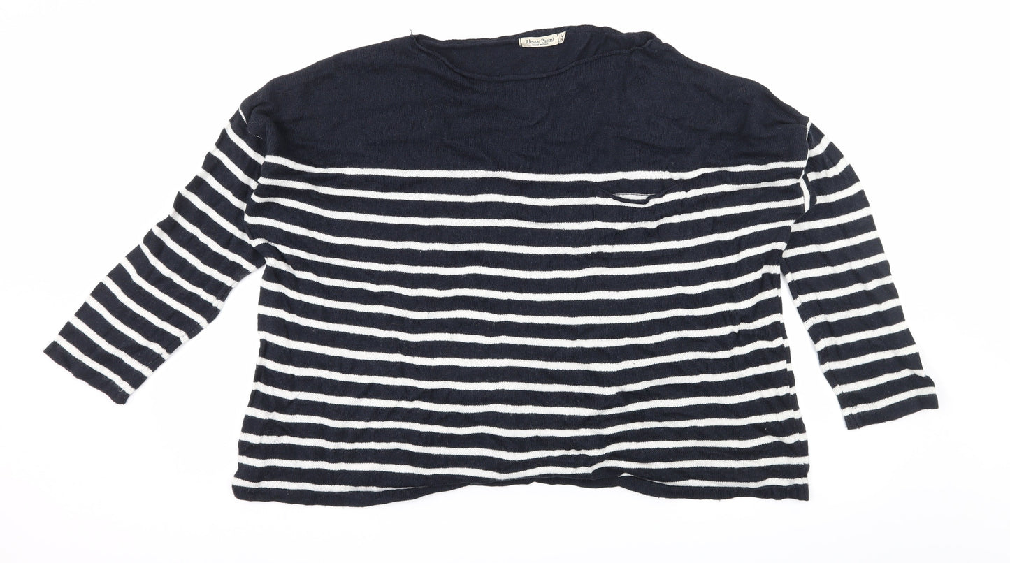 Alessia Pacini Womens Blue Striped Knit Pullover Jumper Size M