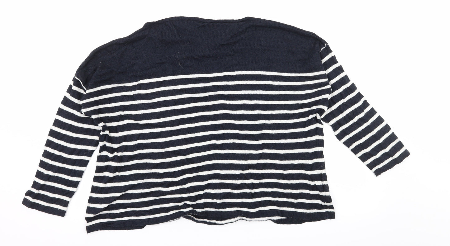 Alessia Pacini Womens Blue Striped Knit Pullover Jumper Size M