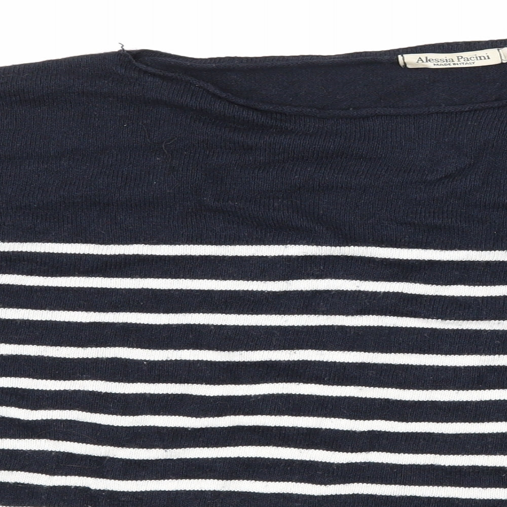 Alessia Pacini Womens Blue Striped Knit Pullover Jumper Size M