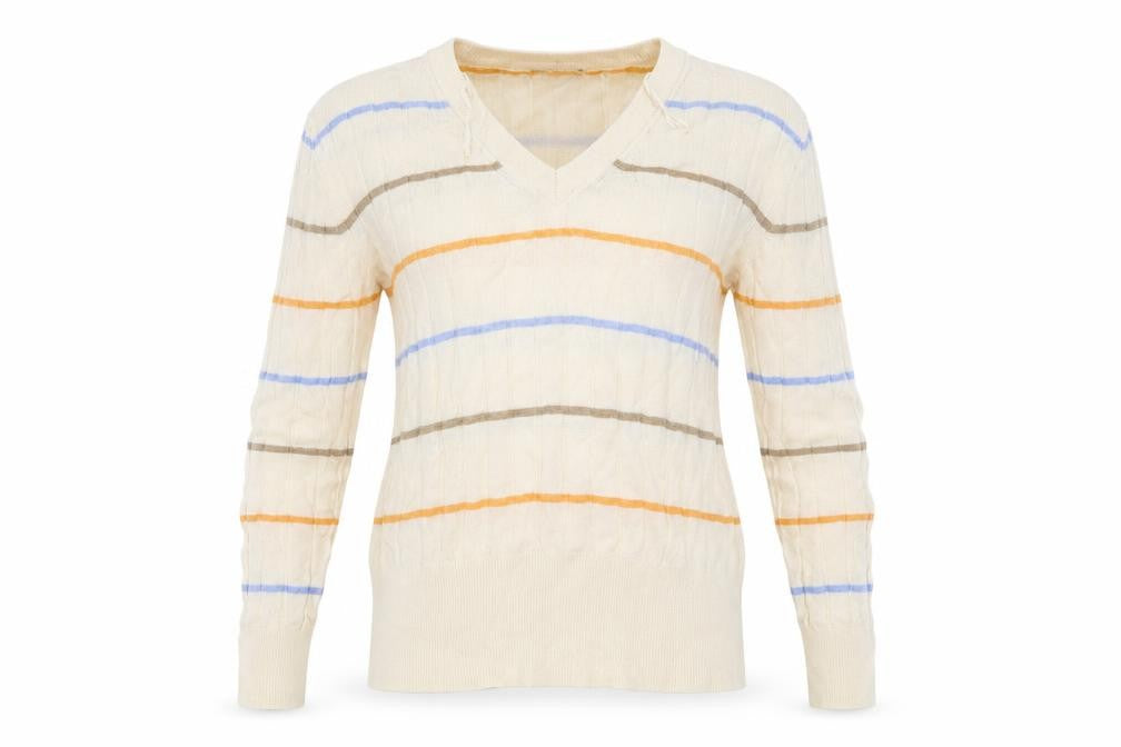 Front view of Marks & Spencer women’s ivory striped jumper, size S