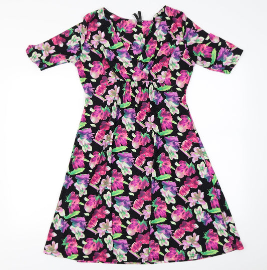pistcachio  Womens Black Floral  A-Line  Size S