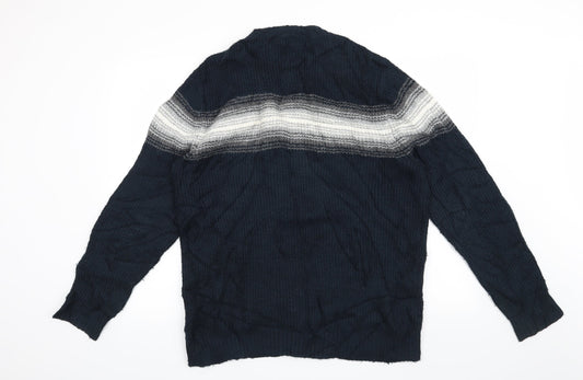 Marks and Spencer Mens Blue Striped  Pullover Jumper Size L