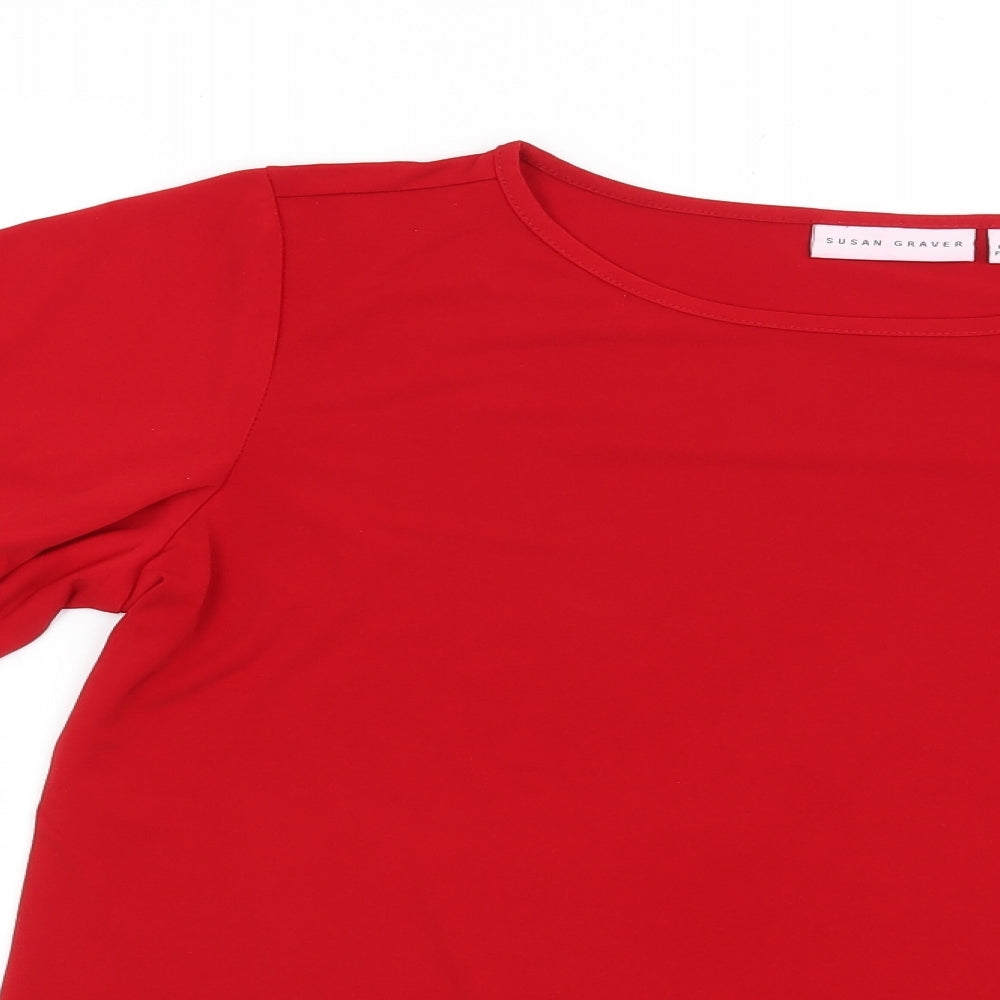 Susan Graver Womens Red   Basic T-Shirt Size S