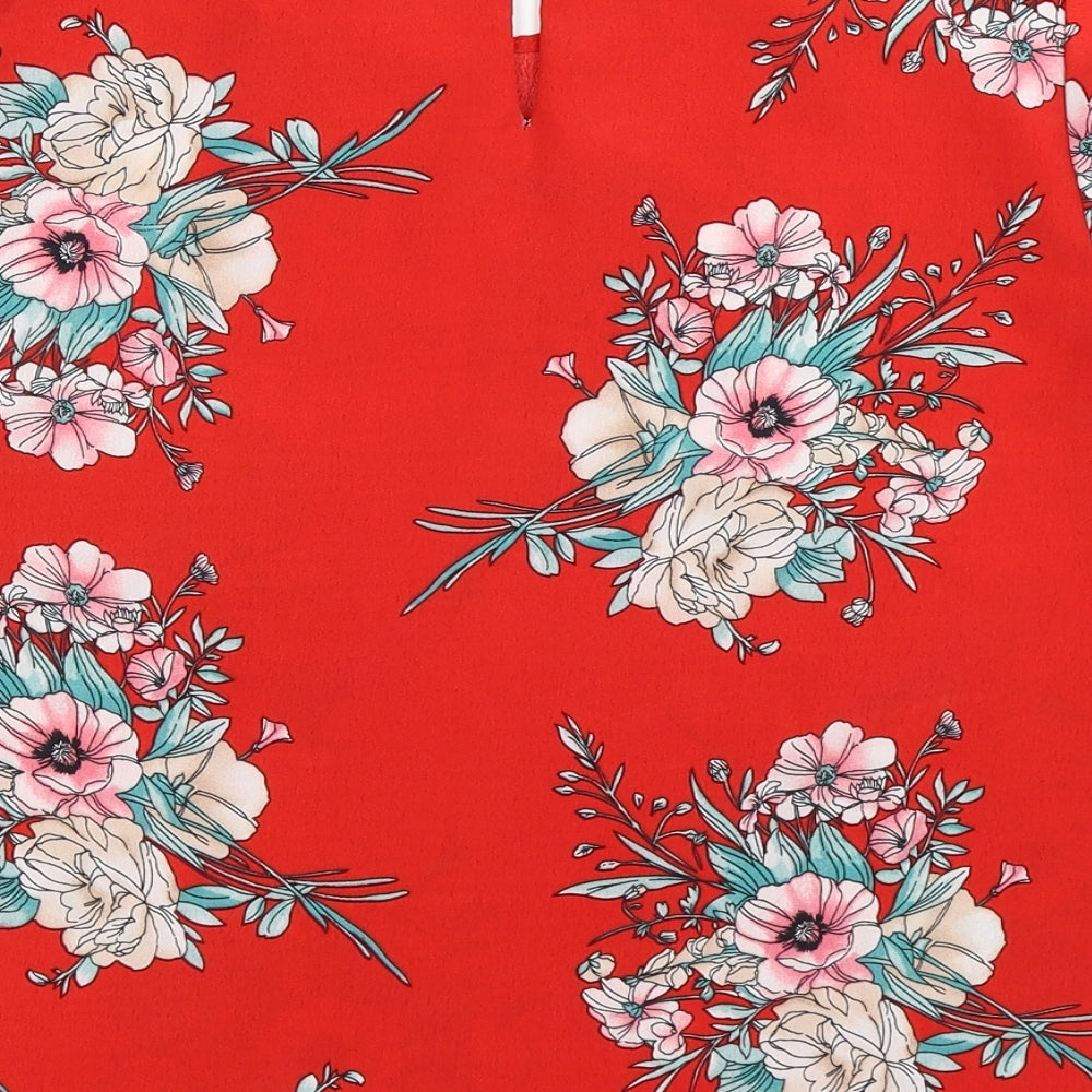 Yumi Womens Red Floral  Basic Blouse Size 14