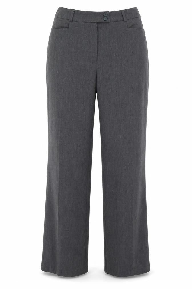 Front view of slimma women’s grey trousers, size UK 10, 28-inch leg