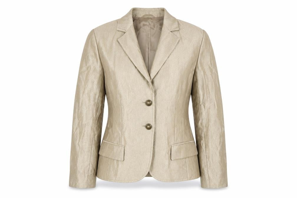 Front view of Cavita women’s gold gilet blazer, size UK 10