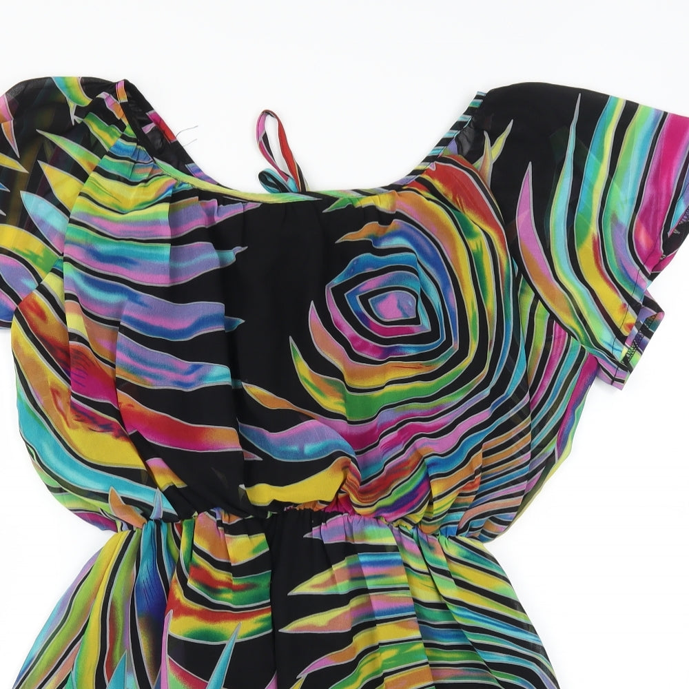Purple Womens Black Striped  Fit & Flare  Size M