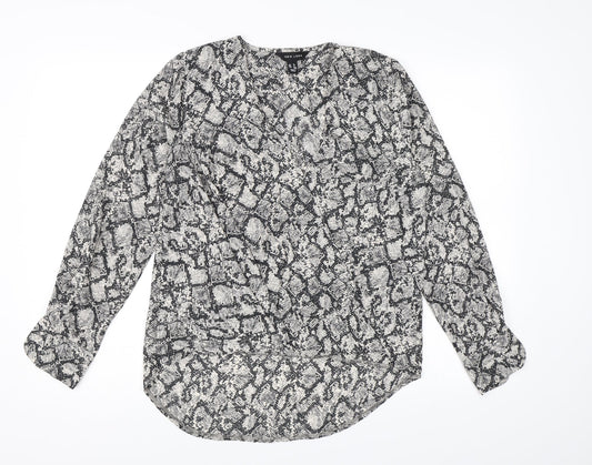 New Look Womens Grey Animal Print Chiffon Wrap Blouse Size 6