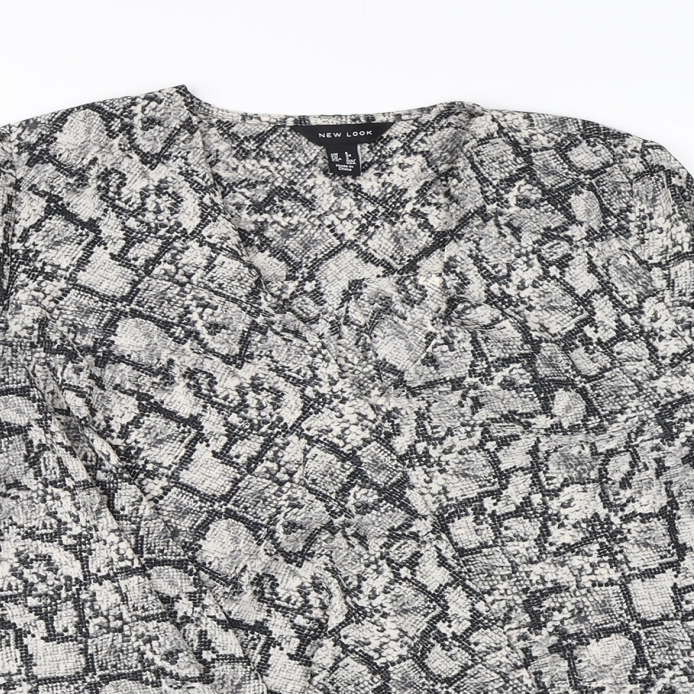 New Look Womens Grey Animal Print Chiffon Wrap Blouse Size 6