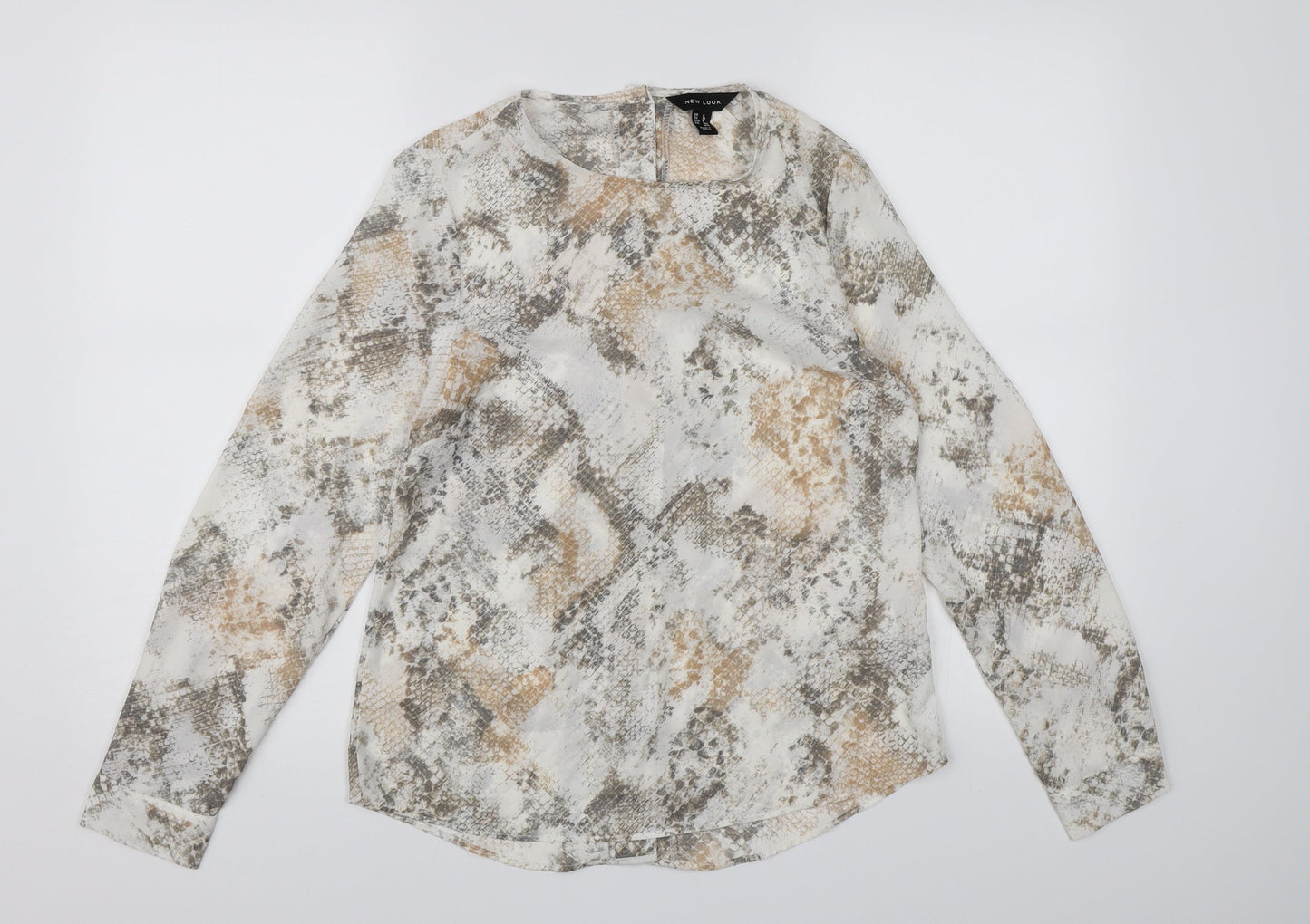 New Look Womens White Animal Print Chiffon Basic Blouse Size 8