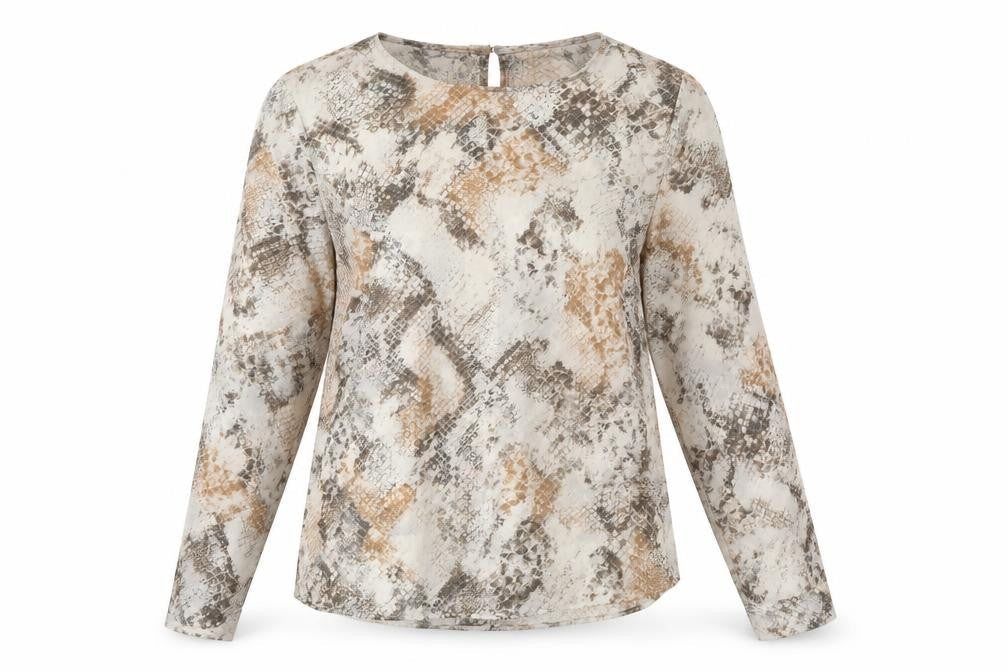 Front view of New Look women’s white animal print chiffon basic blouse, size UK 8