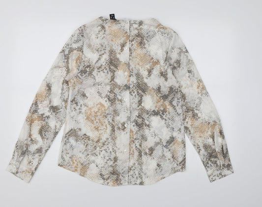 New Look Womens White Animal Print Chiffon Basic Blouse Size 8