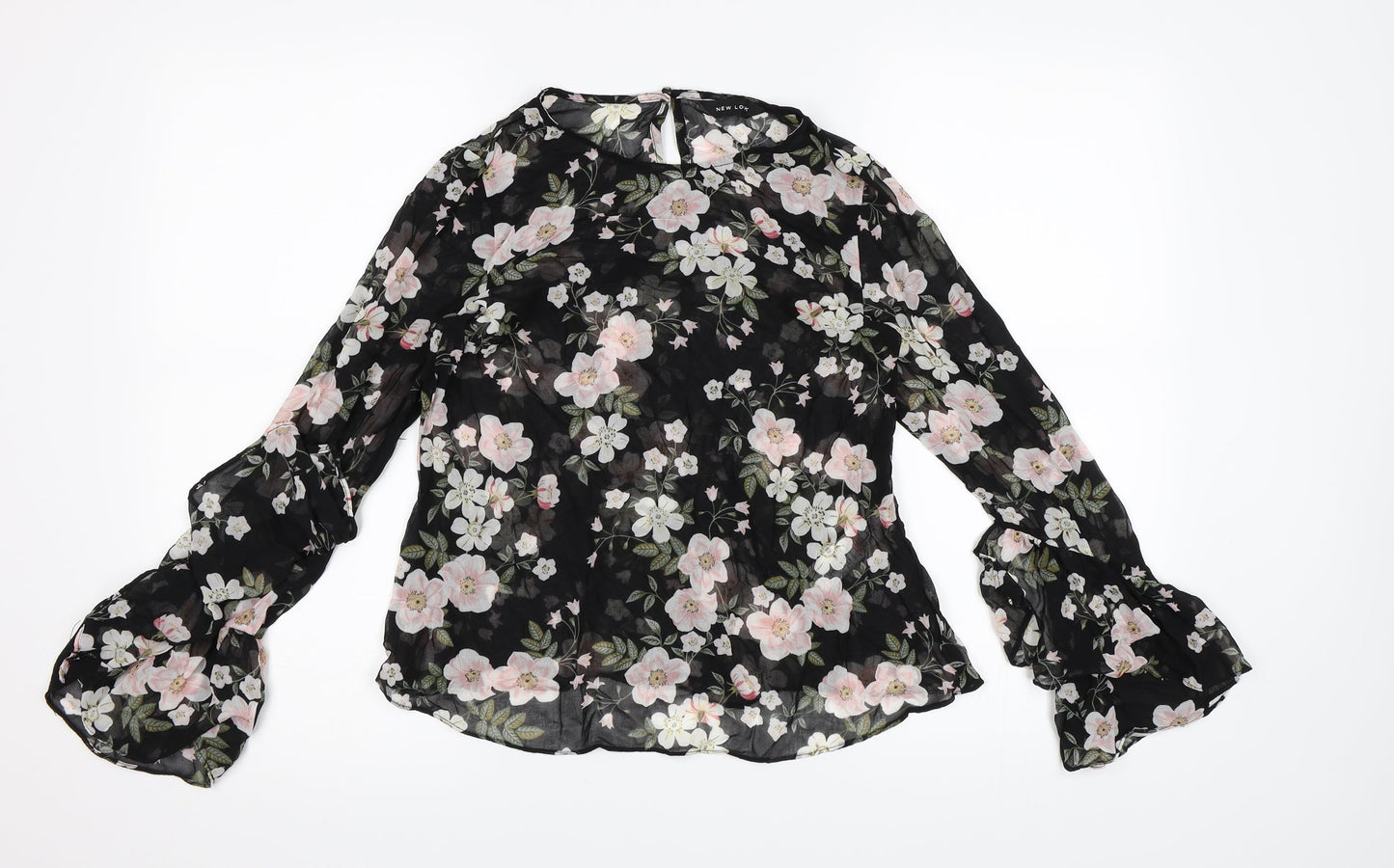 New Look Womens Black Floral Chiffon Basic Blouse Size 6