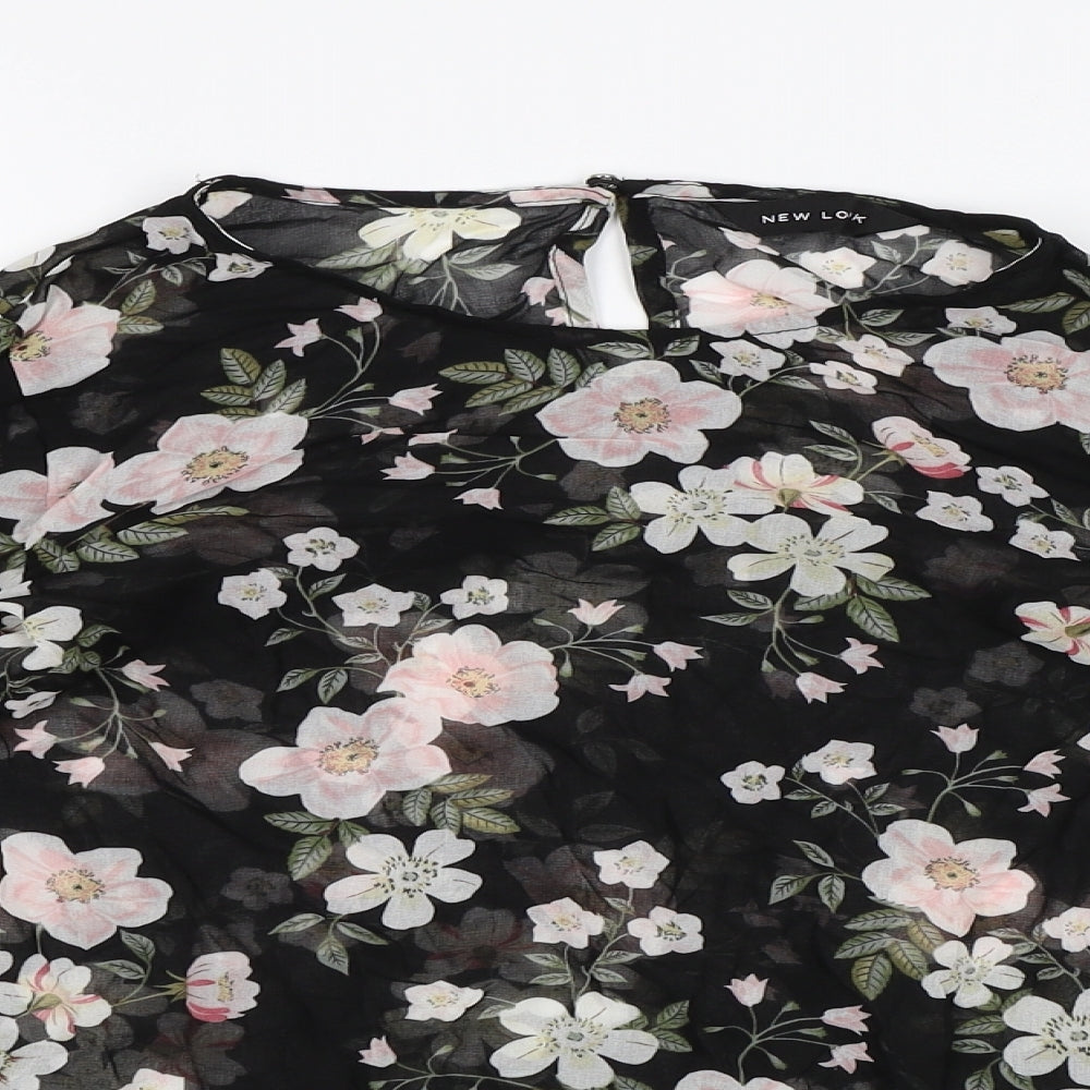 New Look Womens Black Floral Chiffon Basic Blouse Size 6