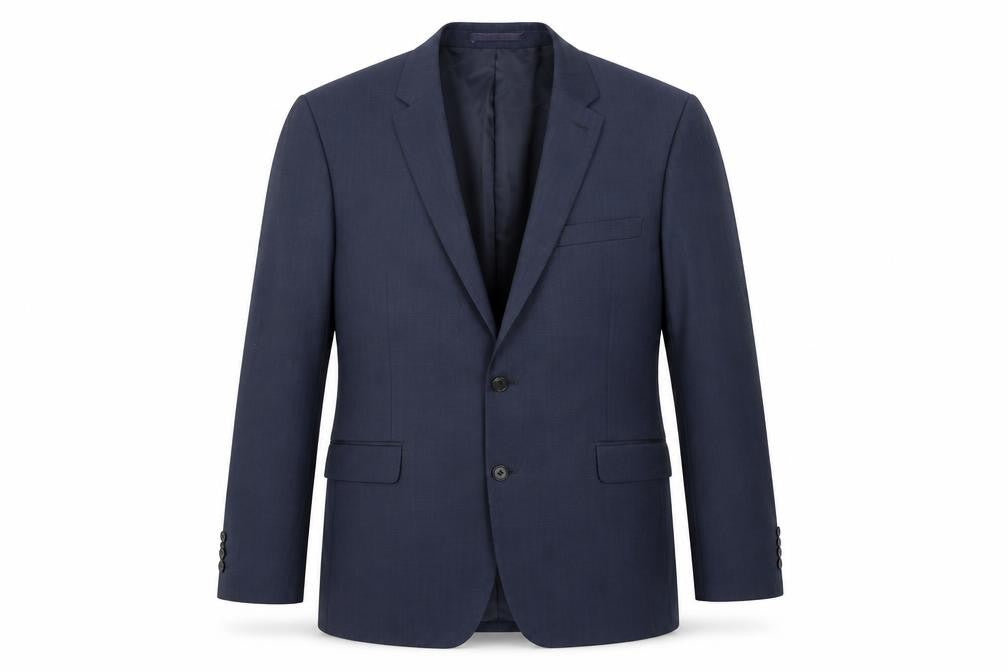 Front view of k.j men’s blue jacket suit jacket, size 44