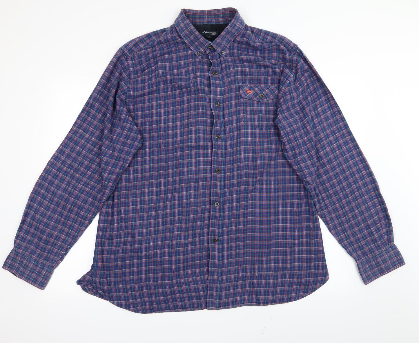 Hampton Mens Blue Plaid   Button-Up Size XL