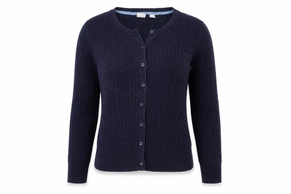 Front view of Gap kids girls’ blue cardigan jumper, size L