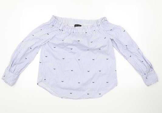 New Look Womens Blue Striped  Basic Blouse Size 8