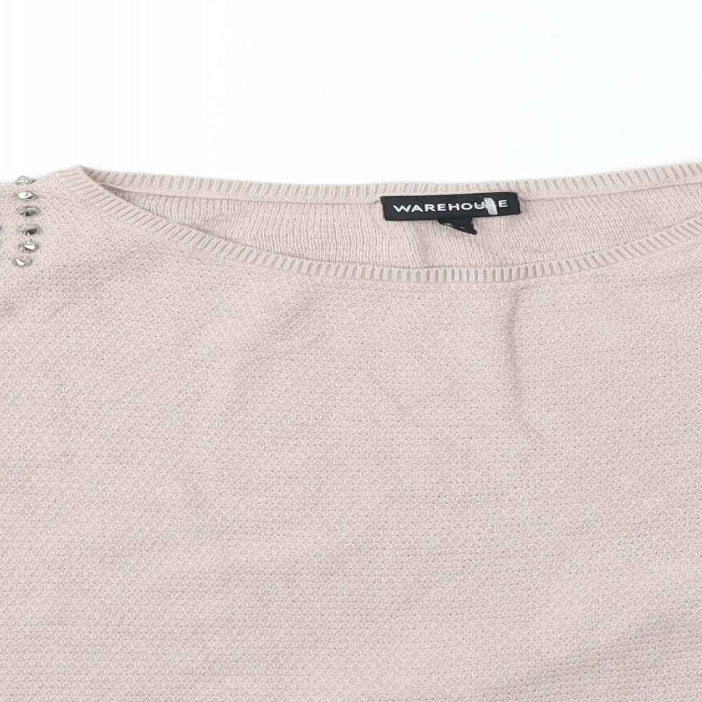 Warehouse Womens Pink   Pullover Jumper Size M  - Studs on sholder
