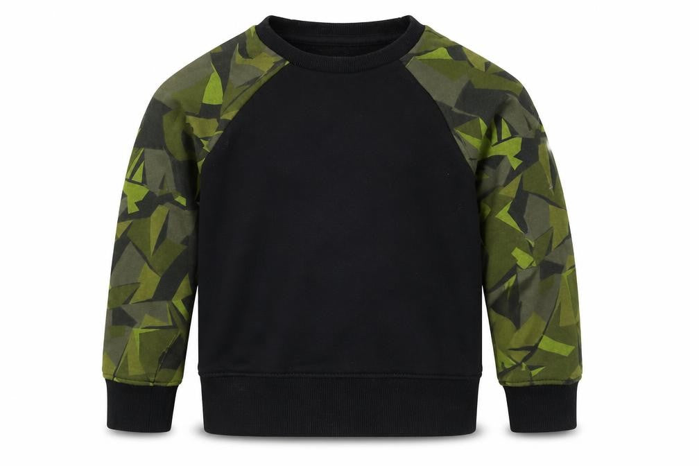 Front view of Next boys’ black geometric pullover sweatshirt, size 3, years