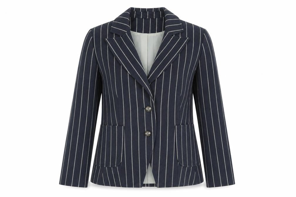 Front view of Miso women’s blue spotted jacket suit jacket, size UK 12