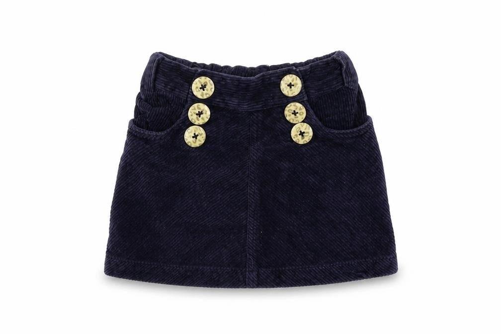 Front view of Pumpkin Patch girls’ blue corduroy a-line skirt, size 7, years