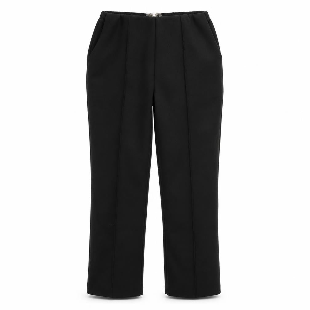 Front view of viva vi women’s black dress pants trousers, size UK 16, 27-inch leg - slimming