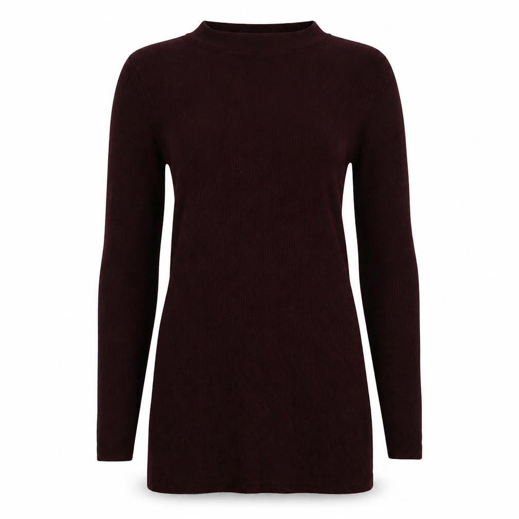 Front view of Very women’s brown striped jumper, size UK 6, - burgundy