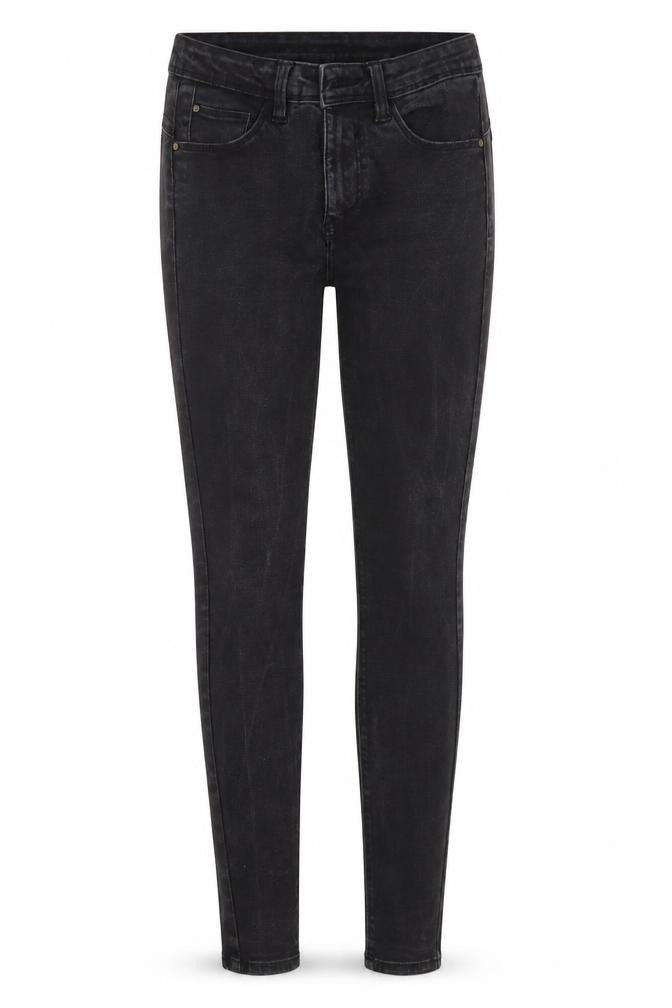 Front view of Denim & Co. women’s black denim skinny jeans, size UK 10, 29-inch leg