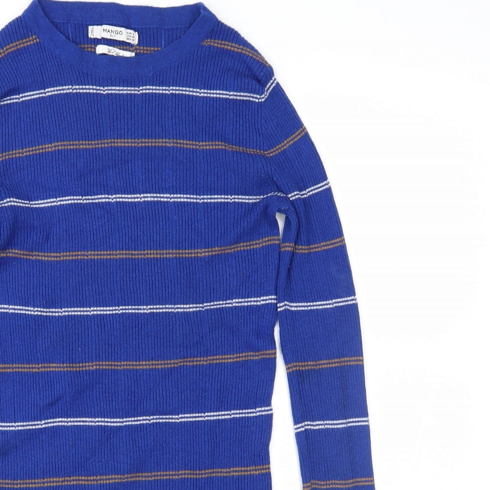 Mango Womens Blue Striped Knit Pullover Jumper Size S