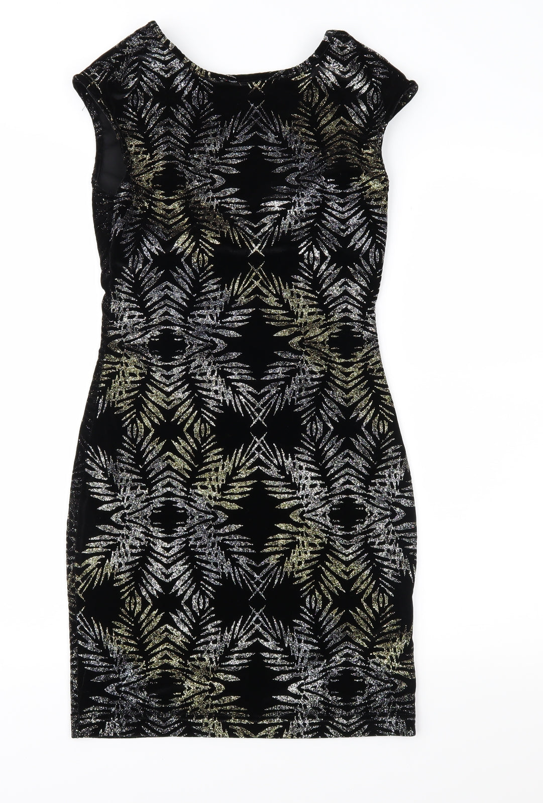 Topshop Womens Black Geometric Velour Sheath  Size 8