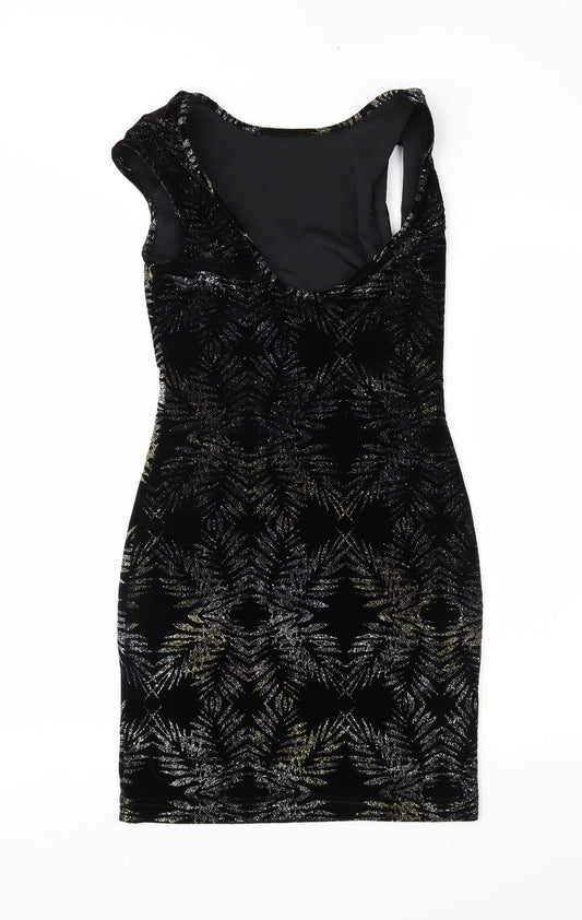 Topshop Womens Black Geometric Velour Sheath  Size 8