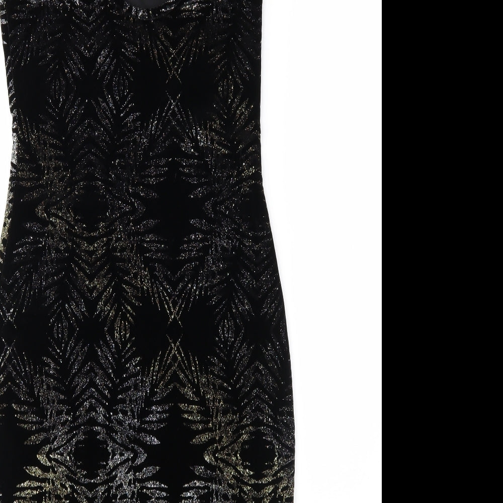 Topshop Womens Black Geometric Velour Sheath  Size 8