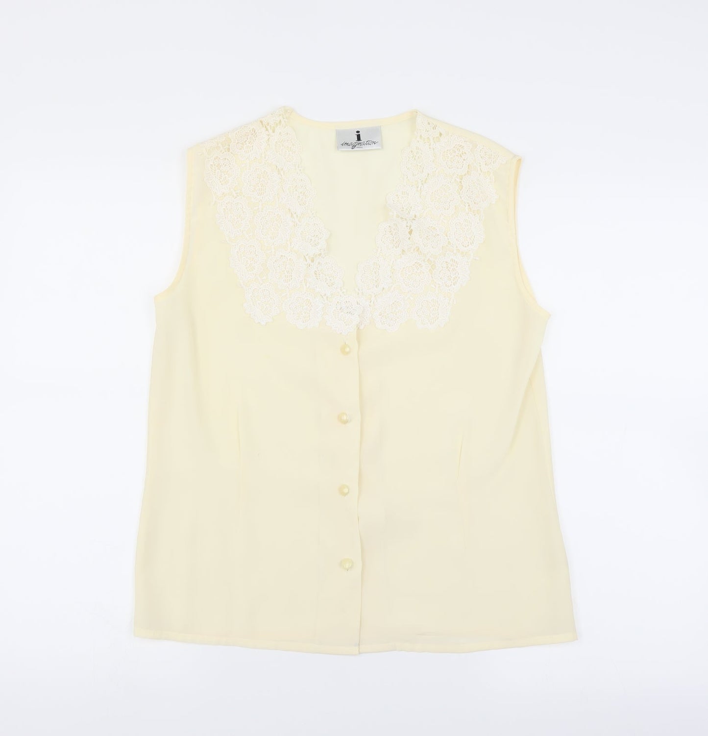 Imagination Womens Yellow   Basic Blouse Size 10  - floral Lace Neckline