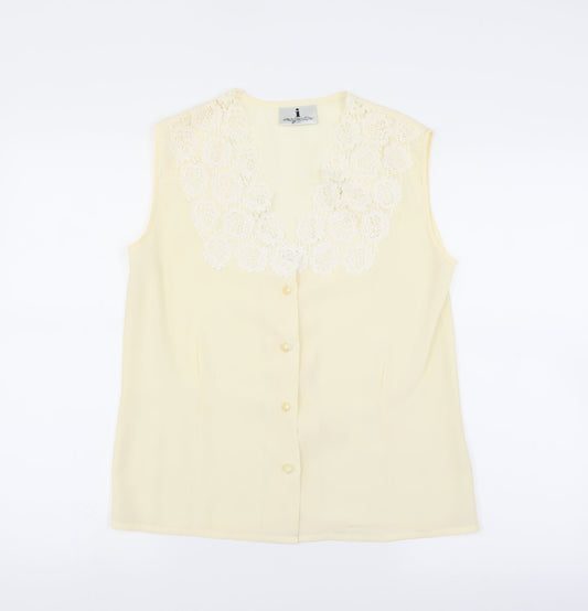 Imagination Womens Yellow   Basic Blouse Size 10  - floral Lace Neckline