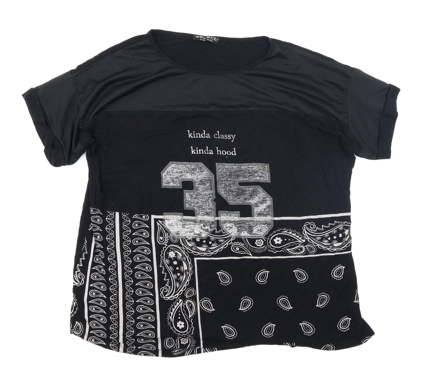 Select Womens Black Paisley  Basic T-Shirt Size 16