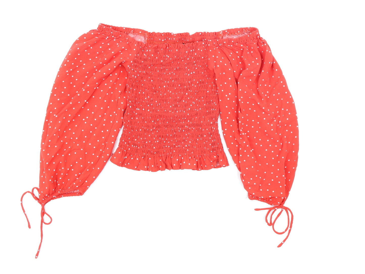 New Look Womens Red Polka Dot  Basic Blouse Size 6  - Balloon Sleeve