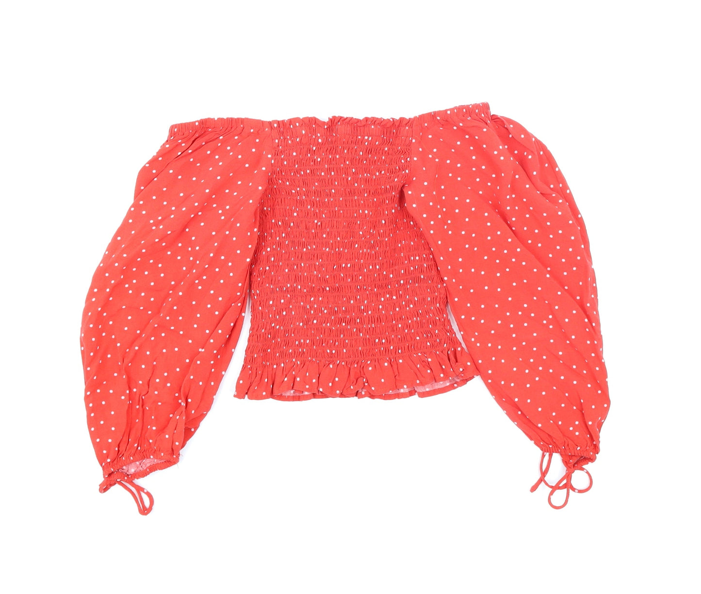 New Look Womens Red Polka Dot  Basic Blouse Size 6  - Balloon Sleeve