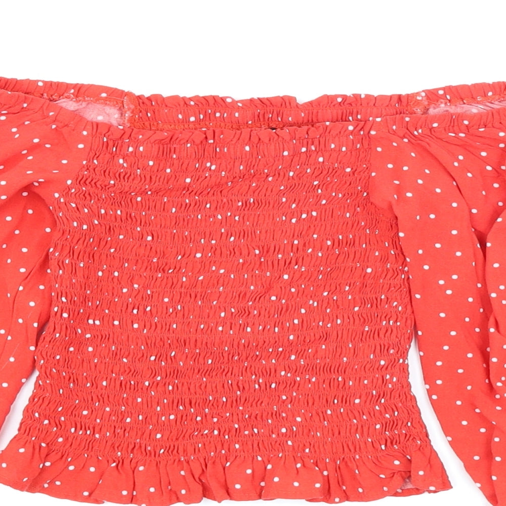 New Look Womens Red Polka Dot  Basic Blouse Size 6  - Balloon Sleeve
