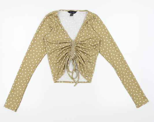 New Look Womens Beige Polka Dot  Cropped T-Shirt Size 8