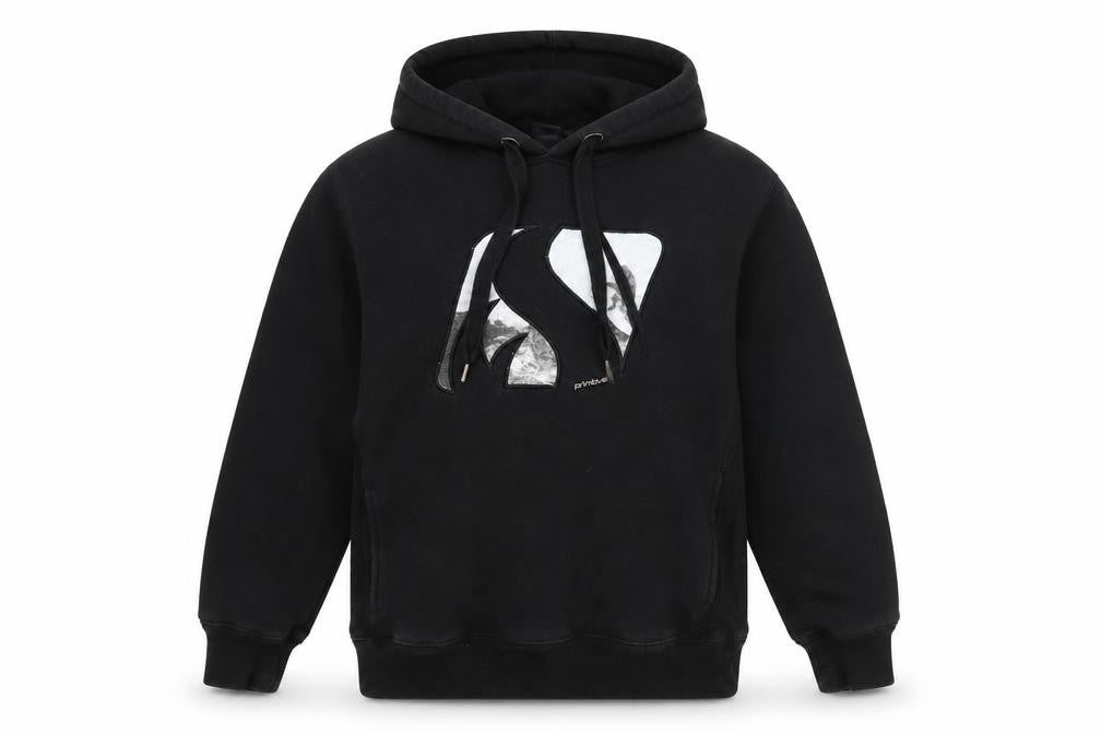 Front view of Primitive Apparel boys’ black jersey pullover hoodie, size 10, years