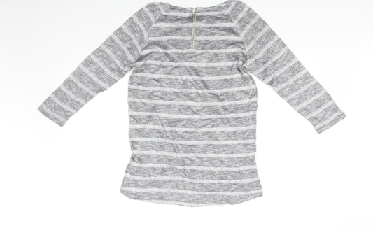 Oasis Womens Grey Striped  Basic T-Shirt Size S