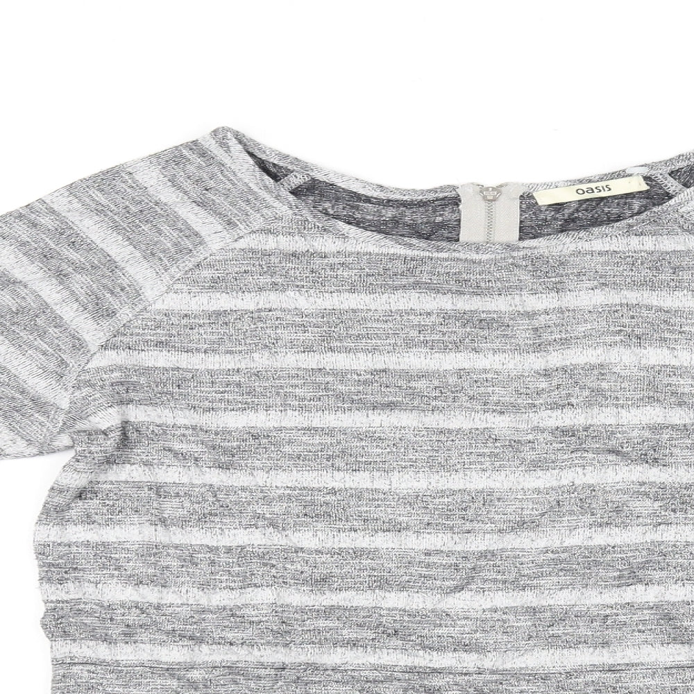 Oasis Womens Grey Striped  Basic T-Shirt Size S