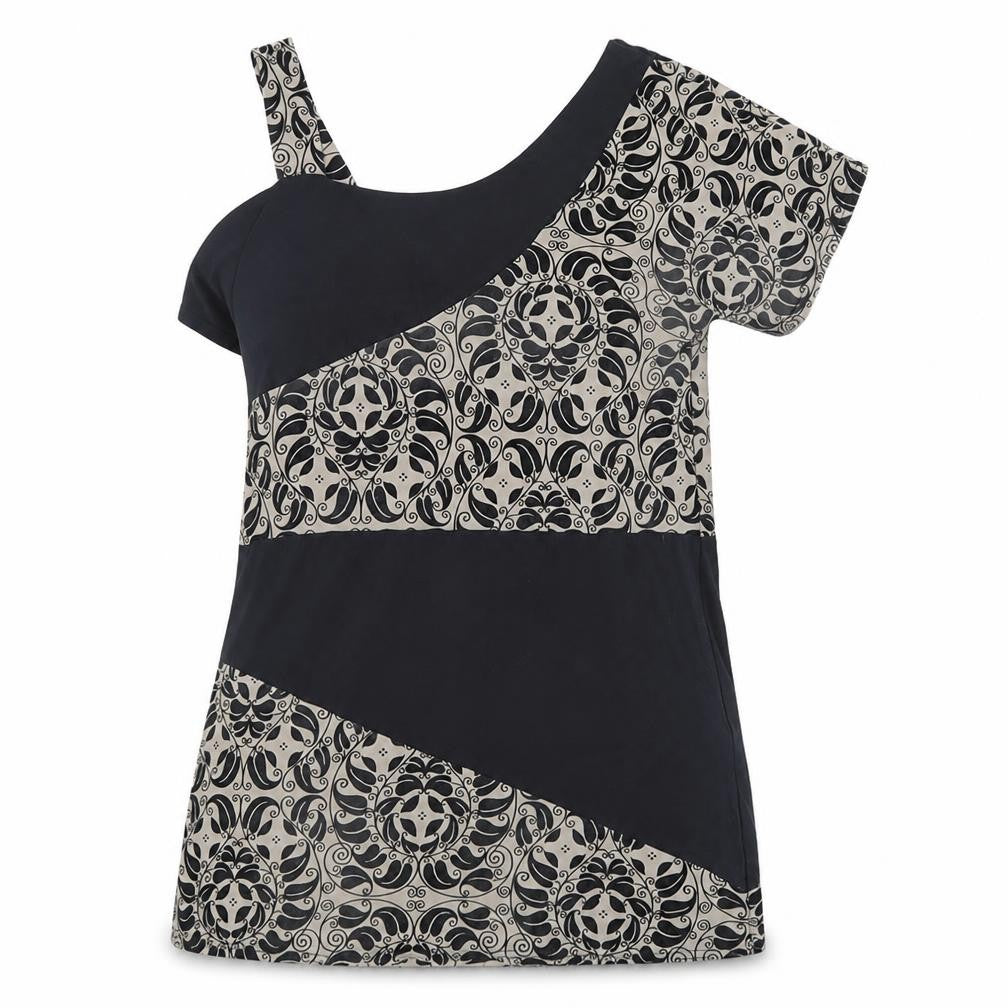 Front view of Too True women’s black floral jersey basic t-shirt, size L