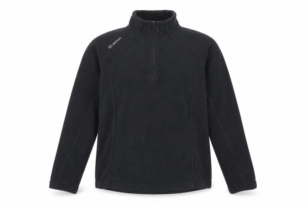 Front view of Quechua women’s black fleece jacket, size L